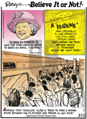 Ripley's Believe It or Not on Wednesday February 12, 2014 Comic Strip