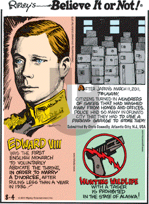 Ripley's Believe It or Not on Thursday August 4, 2011 Comic Strip