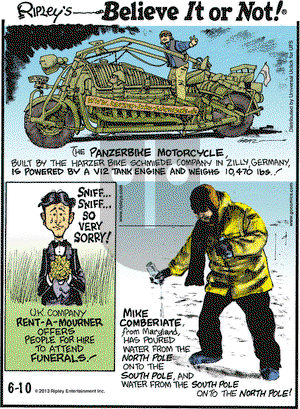 Ripley's Believe It or Not on Monday June 10, 2013 Comic Strip