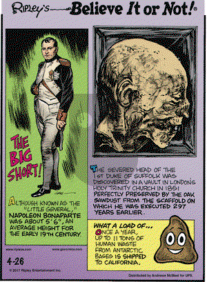 Ripley's Believe It or Not on Wednesday April 26, 2017 Comic Strip
