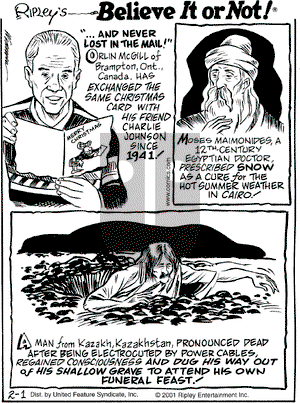 Ripley's Believe It or Not on Thursday February 1, 2001 Comic Strip