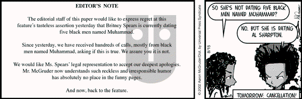 The Boondocks - Thursday August 15, 2002 Comic Strip