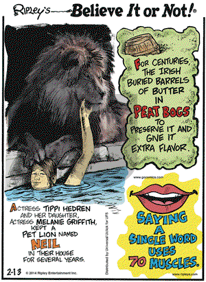 Ripley's Believe It or Not on Thursday February 13, 2014 Comic Strip