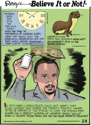 Ripley's Believe It or Not on Tuesday February 9, 2021 Comic Strip