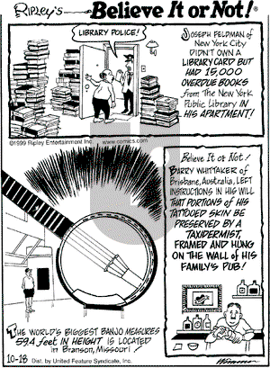Ripley's Believe It or Not on Monday October 18, 1999 Comic Strip