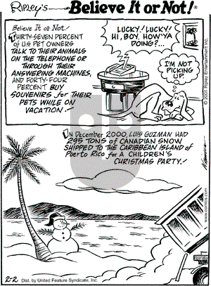 Ripley's Believe It or Not on Friday February 2, 2001 Comic Strip