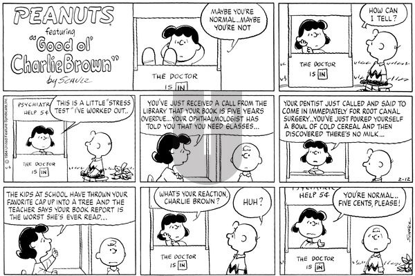 Peanuts on Sunday February 12, 1984 Comic Strip