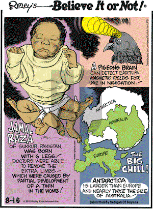 Ripley's Believe It or Not on Thursday August 16, 2012 Comic Strip