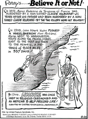 Ripley's Believe It or Not on Friday August 23, 1996 Comic Strip