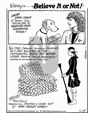 Ripley's Believe It or Not on Wednesday January 17, 1996 Comic Strip