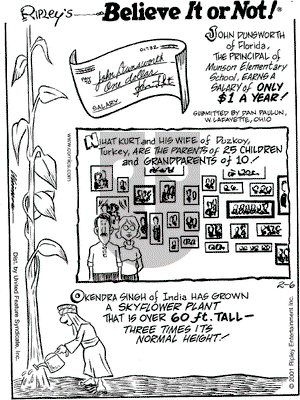 Ripley's Believe It or Not on Tuesday February 6, 2001 Comic Strip
