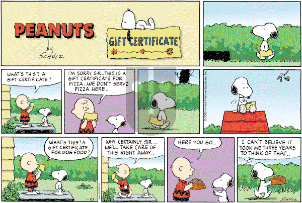 Peanuts - Sunday January 23, 2000 Comic Strip