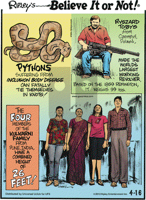 Ripley's Believe It or Not on Tuesday April 16, 2013 Comic Strip