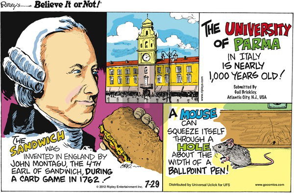 Ripley's Believe It or Not on Sunday July 29, 2012 Comic Strip