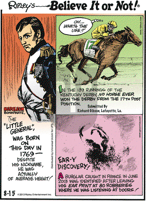 Ripley's Believe It or Not on Thursday August 15, 2013 Comic Strip
