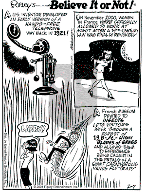 Ripley's Believe It or Not on Wednesday February 7, 2001 Comic Strip