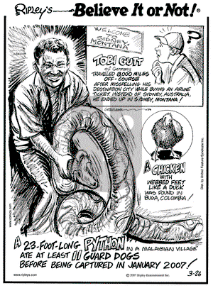Ripley's Believe It or Not on Monday March 26, 2007 Comic Strip