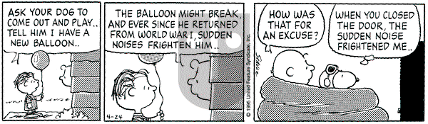 Peanuts on Monday April 24, 1995 Comic Strip