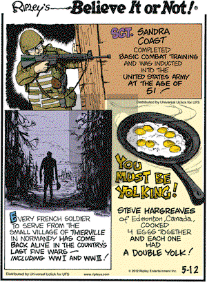 Ripley's Believe It or Not on Saturday May 12, 2012 Comic Strip