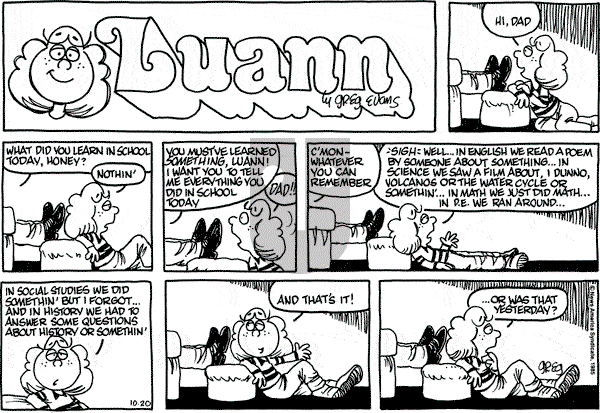 Luann on Sunday October 20, 1985 Comic Strip