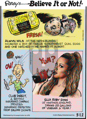 Ripley's Believe It or Not on Thursday May 12, 2016 Comic Strip