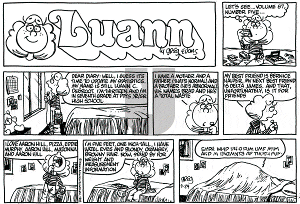 Luann on Sunday September 29, 1985 Comic Strip