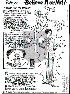 Ripley's Believe It or Not on Friday February 9, 2001 Comic Strip