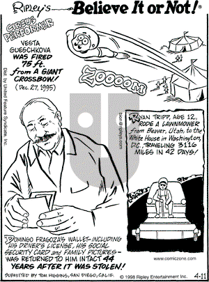 Ripley's Believe It or Not on Saturday April 11, 1998 Comic Strip