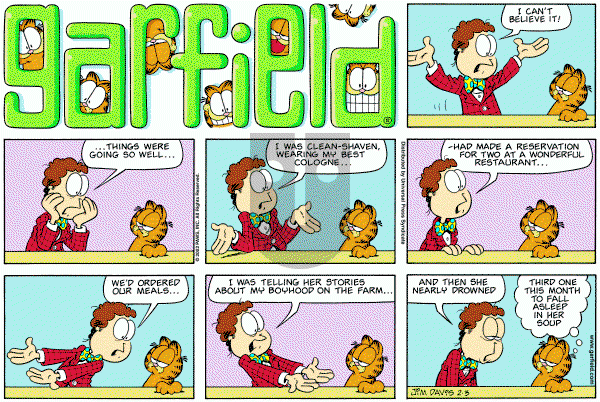 Garfield - Sunday February 3, 2002 Comic Strip