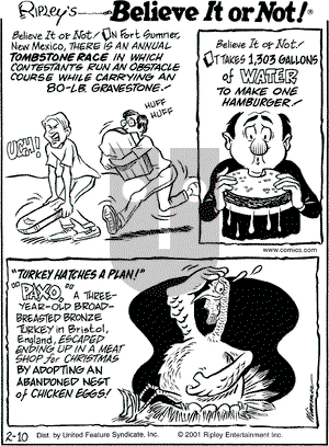 Ripley's Believe It or Not on Saturday February 10, 2001 Comic Strip