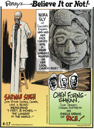 Ripley's Believe It or Not on Wednesday April 17, 2013 Comic Strip