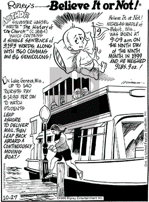 Ripley's Believe It or Not on Wednesday October 27, 1999 Comic Strip