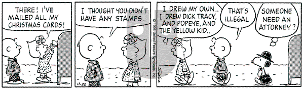 Peanuts on Thursday November 30, 1995 Comic Strip
