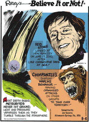 Ripley's Believe It or Not on Monday September 6, 2010 Comic Strip
