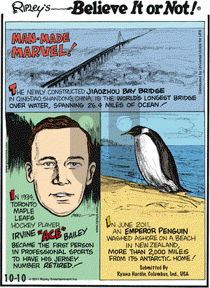 Ripley's Believe It or Not - Monday October 10, 2011 Comic Strip