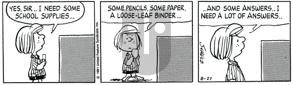 Peanuts on Tuesday August 27, 1991 Comic Strip