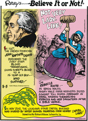 Ripley's Believe It or Not on Tuesday September 3, 2013 Comic Strip