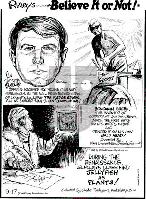 Ripley's Believe It or Not on Saturday September 17, 2005 Comic Strip