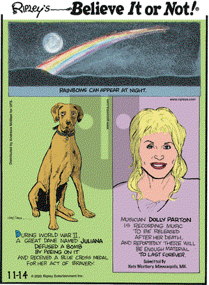 Ripley's Believe It or Not on Saturday November 14, 2020 Comic Strip