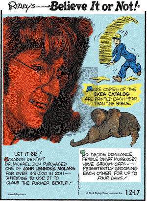 Ripley's Believe It or Not on Thursday December 17, 2015 Comic Strip