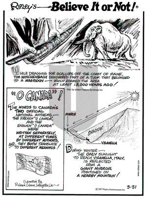 Ripley's Believe It or Not on Saturday March 31, 2007 Comic Strip