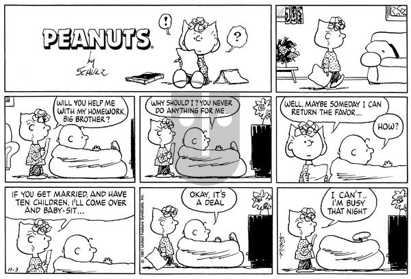 Peanuts on Sunday November 3, 1991 Comic Strip