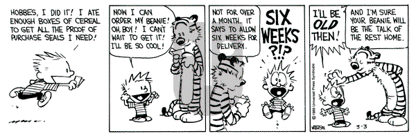 Calvin and Hobbes on Friday March 3, 1989 Comic Strip