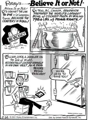 Ripley's Believe It or Not on Wednesday February 14, 2001 Comic Strip