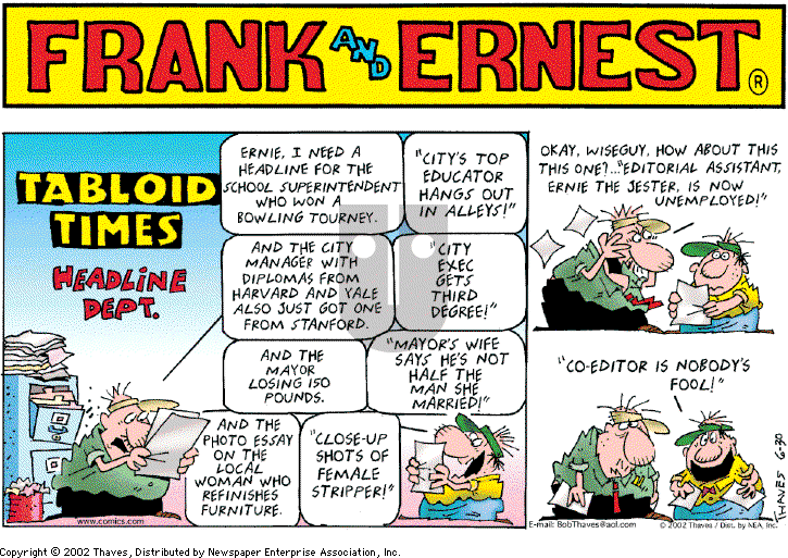Frank and Ernest on Sunday June 30, 2002 Comic Strip