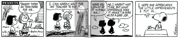 Peanuts on Monday February 11, 1974 Comic Strip
