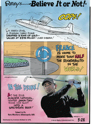 Ripley's Believe It or Not on Saturday May 26, 2018 Comic Strip