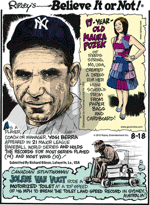 Ripley's Believe It or Not on Saturday August 18, 2012 Comic Strip