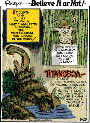Ripley's Believe It or Not on Saturday June 23, 2012 Comic Strip