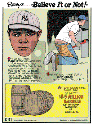 Ripley's Believe It or Not on Monday August 31, 2020 Comic Strip